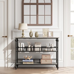 43" Classical Console Table with 3-Tier Shelves, Sofa Table with Architectural Support Design for Entryway, Living Room, Hallway, Gray/Retro Color - 1 of 4