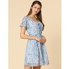 Allegra K Women's Floral Printed Flare Short Sleeve Lace-up V Neck A-Line Chiffon Dress - 2 of 4