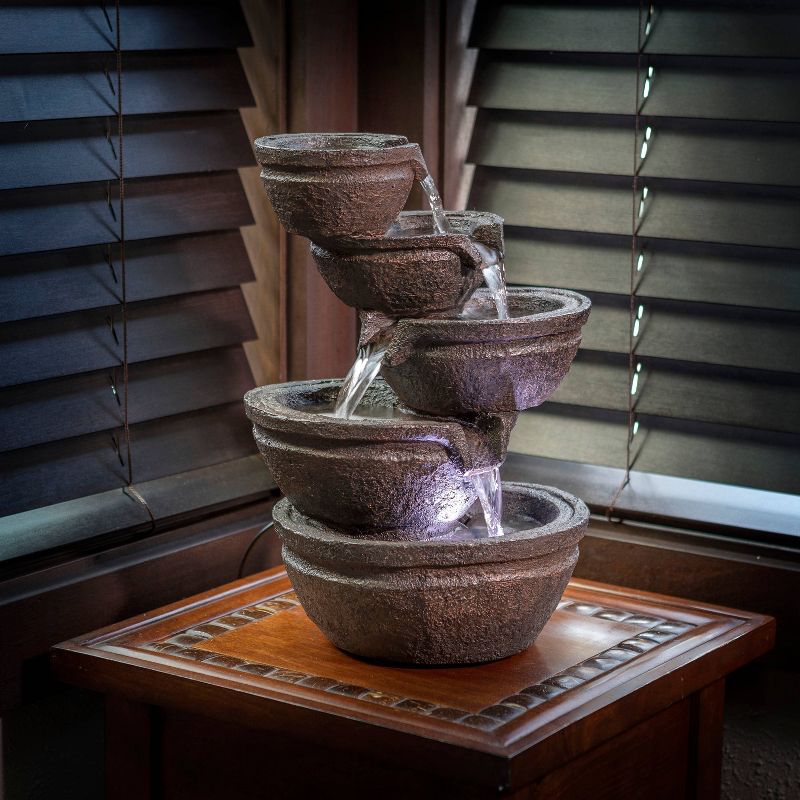 Alpine 13&#34; Tiering Bowls Tabletop Fountain with LED Lights Gray, 3 of 8