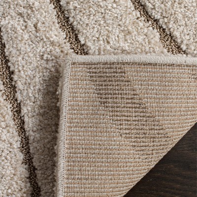 Elegant Cream Beige Abstract Shag Runner Rug, Hand-Knotted Synthetic 2'3" X 9'