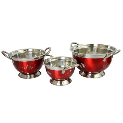 Metallic Red Stainless Steel 3-Piece Colander Set