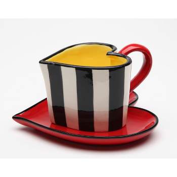 Kevins Gift Shoppe Ceramic Valentines Heart Shaped Striped Cup and Saucer