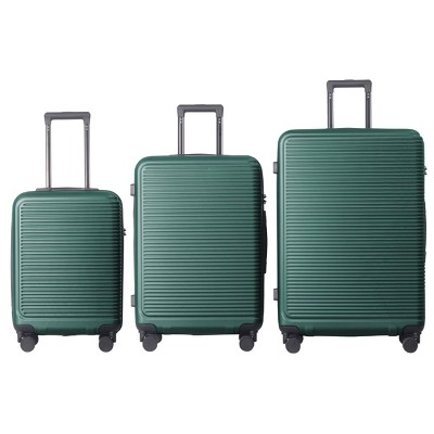 FURNIinspire Bag And Luggage Sets 3 Piece Travel Hard Shell Luggage, Lightweight Rolling Suitcases with Wheels, Green, 20.67"*11.61"*29.92"
