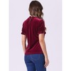 INSPIRE CHIC Women's Short Sleeve Velvet Keyhole Back Ruffle Mock Neck Shirt - 3 of 4