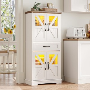 Storage Cabinet with LED Lights & Adjustable Shelves, Pantry Storage Hutch Cabinet, White - 1 of 4