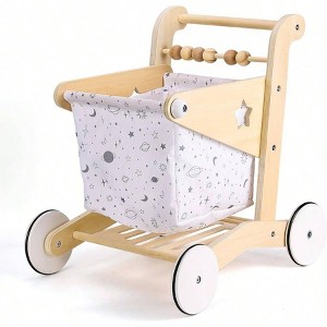 Wooden Walker Stroller Speed Shopping Cart Pretend Play Grocery Cart, Birthday Gift - 1 of 4