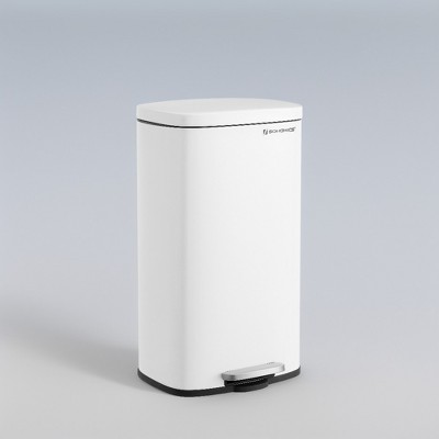 White Stainless Steel 8-Gallon Trash Can with Soft Close Lid