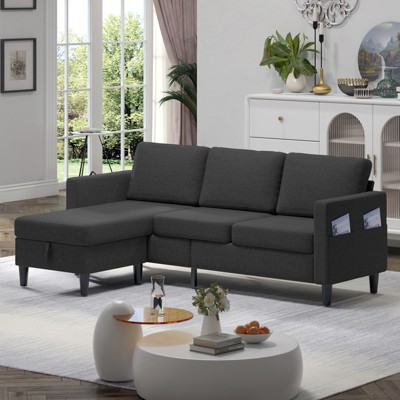 Mjkone Convertible L-Shaped Sectional 3-Seat Sofa with Storage Ottoman,Reversible Chaise