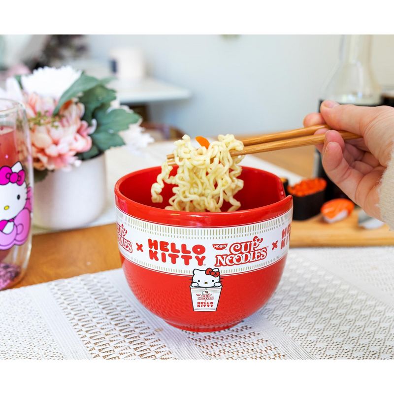 Silver Buffalo Sanrio Hello Kitty x Nissin Cup Noodles Red Ceramic Ramen Bowl and Chopstick Set, 5 of 7
