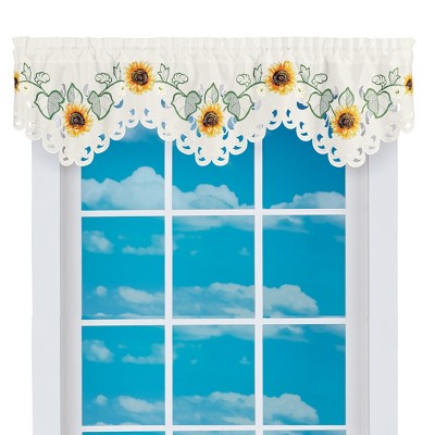 Collections Etc Exquisite Embroidered Sunflower Rod Pocket Curtains with Scalloped Edges