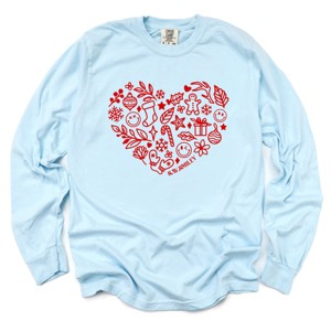 S.W.Smiley Christmas Outline Heart - Women's Garment Dyed Long Sleeve Graphic T-Shirt - 1 of 4