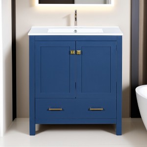 30" Bathroom Vanity with Single Sink, Bathroom Storage Cabinet with 2 Doors and a Drawer, Soft Closing - Leovsnove - 1 of 4