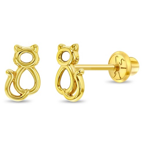 Girls' Perched Kitty Cat Screw Back 14k Gold Earrings - In Season Jewelry :  Target