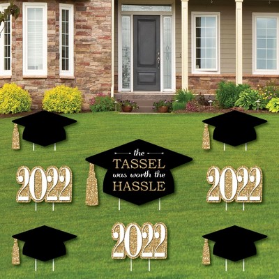 Big Dot of Happiness Gold - Tassel Worth The Hassle - Yard Sign and Outdoor Lawn Decorations - 2022 Graduation Party Yard Signs - Set of 8