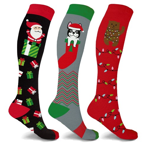 Copper Zone Santa & Pets Holiday Fun Knee High Compression Socks ...