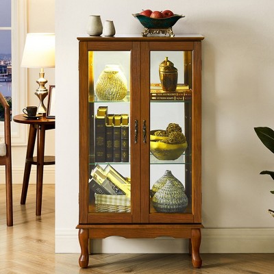 Display Cabinet, With Adjustable Shelves, Mirrored Back Panel, Tempered Glass Doors, Curio Cabinet, Glass Display Cabinet