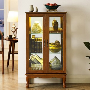 Display Cabinet, With Adjustable Shelves, Mirrored Back Panel, Tempered Glass Doors, Curio Cabinet, Glass Display Cabinet - 1 of 4