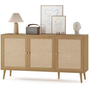 Fontoi Decorative Storage Cabinets, Modern Console Cabinet with 3 Rattan Doors, Bar Cabinet for Kitchen Entryway, Brown, 15.4"*31.1"*59.1" - 1 of 4