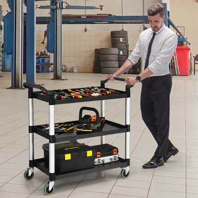 Black and Silver 3-Shelf Aluminum Utility Cart with Casters