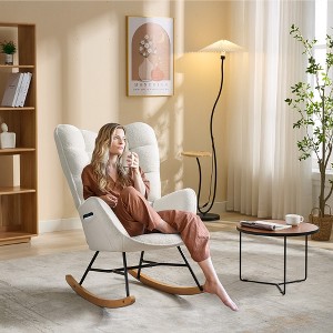 Rocking Chair, Upholstered Rocking Chair With Backrest and Pockets for Living Room, Bedroom, Balcony - 1 of 4