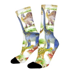 Dsane Watercolor Dinosaur Women Printed Crew Socks Funny Funky Socks Soft Polyester Novelty Gifts for Artists Men - 1 of 1
