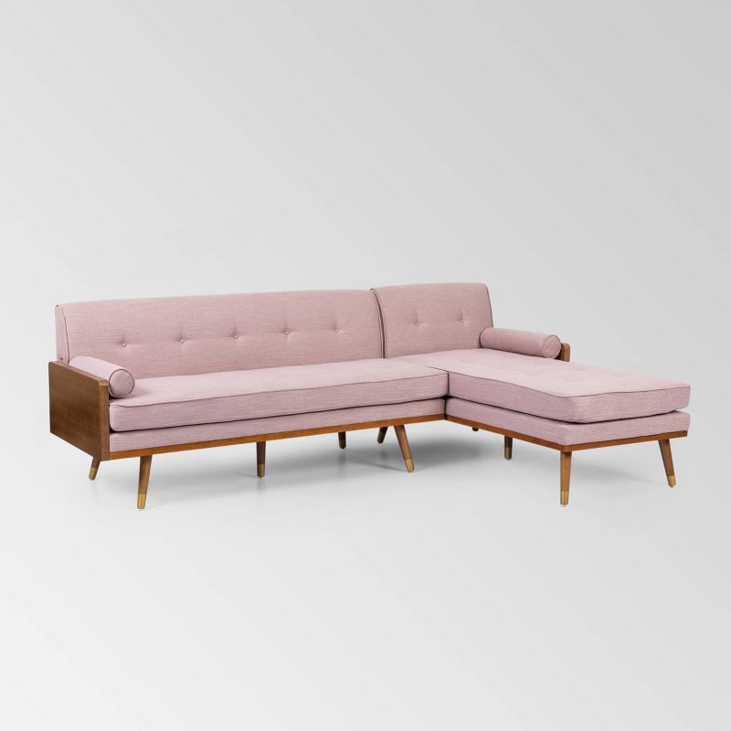 Fluhr Mid Century Modern Chaise Sectional Light Pink - Christopher Knight Home, 1 of 8