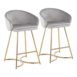 Set of 2 Cece Velvet/Steel Counter Height Barstools Gold/Silver - LumiSource