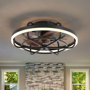 Airsurfer 20" Caged Ceiling Fan in Matte Black with Dimmable LED Light, Memory Function & 5 Integrated ABS Blades - 1 of 4