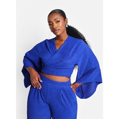 Rebdolls Women's Kennedy Textured Flare Sleeve Wrap Top