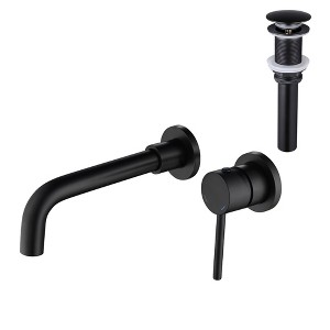 Kumasinova Wall Mount Bathroom Sink Faucet,1/2 Handle Bathroom Faucet with Pop-Up Drain,Solid Brass Matte Black Bathroom Faucets for Bathroom - 1 of 4