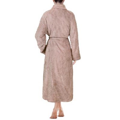 L/XL Nude Plush Fleece Shaggy Bathrobe with Pockets