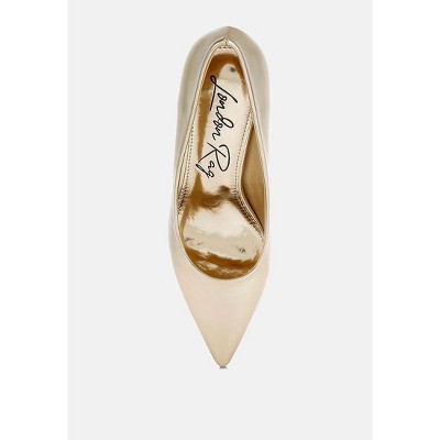Gold Faux Leather Pointed Toe Stiletto Heel Pumps
