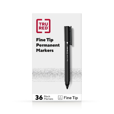 TRU RED Pen Permanent Markers Fine Tip Blk Dozen TR54533