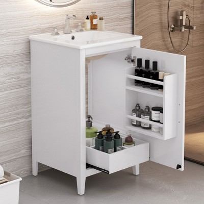 KWPZQEB 20.3" Bathroom Vanity with Sink, Freestanding Storage Bathroom Vanity with 1 Soft Closing Cabinet, Bathroom Cabinet for Small Space