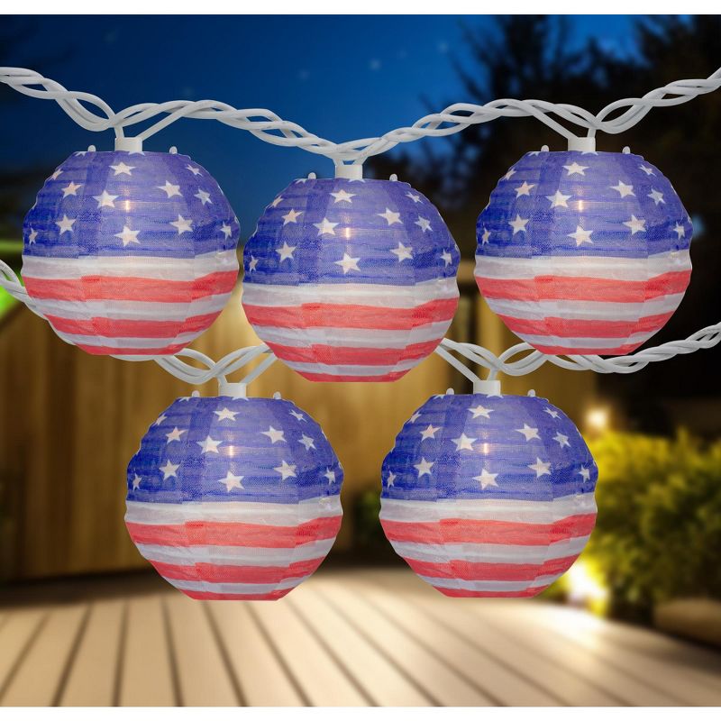 Northlight 10-Count American Flag 4th of July Paper Lantern Lights, 8.5ft White Wire, 2 of 8