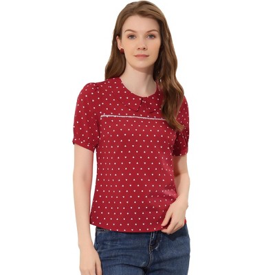 Allegra K Women's Heart Sweet Peter Pan Collar Puff Short Sleeve Blouses