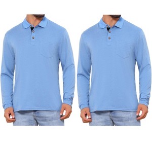 INSPIRE CHIC Men's Contrast Button Collared Pocket Long Sleeve Golf Polo T-Shirts 2 Packs - 1 of 4
