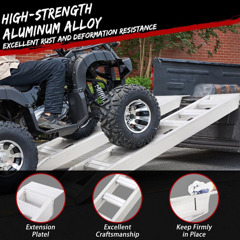 Aluminum Trailer Ramps, 8810 lbs Heavy-Duty Truck Ramps with Top Hook Attaching End, Universal Loading Ramp 72" L x 15" W, 2Pcs, 4 of 6
