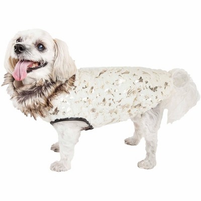 Pet Life (R) Luxe Gilded Rawffled Gold-Plated Designer Fur Dog Coat