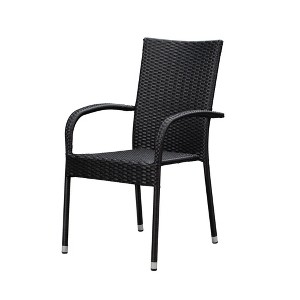 Balkene Home Morgan Outdoor Wicker Stacking Hand Woven No Assembly All Weather Steel Powder Coated Frame Lightweight Portable - Black - Set of 4 - 1 of 4