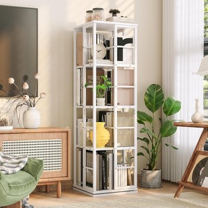 Rotating Bookcase 4-Tier Corner Shelf for Small Spaces,54" Tall Spinning Organizer with Industrial Metal Frame,White - 1 of 4