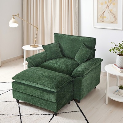 IULULU Sectional Sofa, Chenille Cloud Couch Comfy Upholstered Sofa with Ottoman