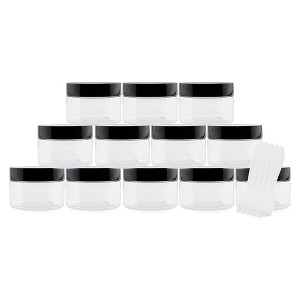 Cornucopia Brands 4oz Clear Plastic Jars w/ Labels & Spatulas & Lids, 12pk; Containers for Cosmetics, Kitchen, Gifts & Travel - 1 of 4