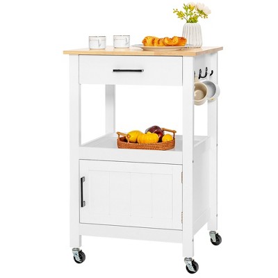Costway Compact Kitchen Island Cart Rolling Service Trolley with Stainless  Steel Top Basket 