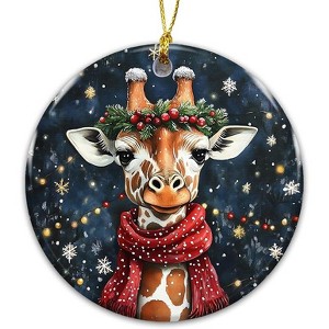 Lomsoe Giraffe Christmas Ornament 2025 Animal Ceramic Ornament for Tree Animal Lovers Gift Rustic Farmhouse Christmas Decoration - 1 of 1