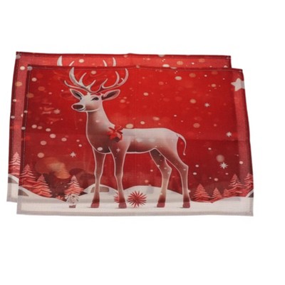Unique Bargains Christmas Place Mats Animal Flax Red Pink 11.8"x17.7" 2 Pcs