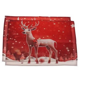 Unique Bargains Christmas Place Mats Animal Flax Red Pink 11.8"x17.7" 2 Pcs - 1 of 4