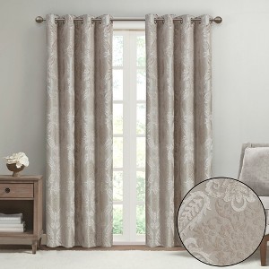 Knitted Jacquard Paisley Total Blackout Grommet Top Curtain Panel, Heavy Textured Temperature Control Curtain for All Seasons - 1 of 4