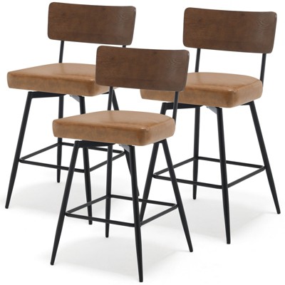 Bekrvio 26" Counter Height Swivel Bar Stools Set of 2/3 - Upholstered Faux Leather, Wood Backs & Metal Legs, Counter Stools for Kitchen Island