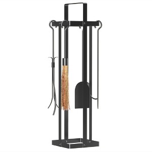 5 Piece Metal Fireplace Tools Set with Brush Broom, Poker, Shovel, Tongs, and Stand for Indoor or Outdoor - 1 of 4